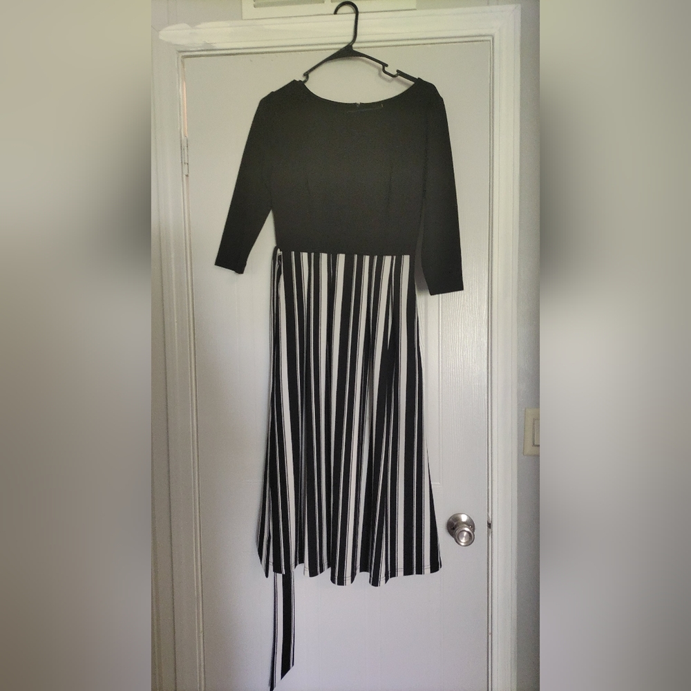 Black and white striped dress